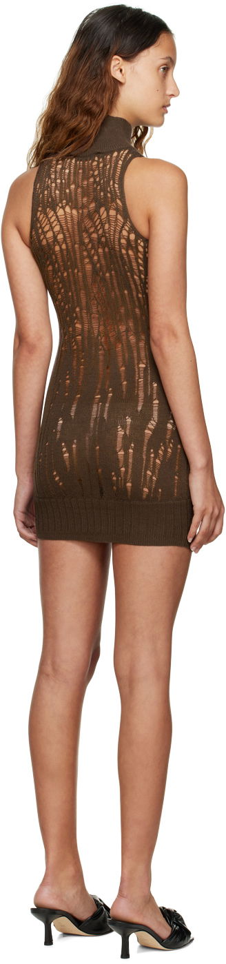 Pокля GUIZIO Guizio Distressed Knit Mini Dress Кафяво | KTD 2, 2