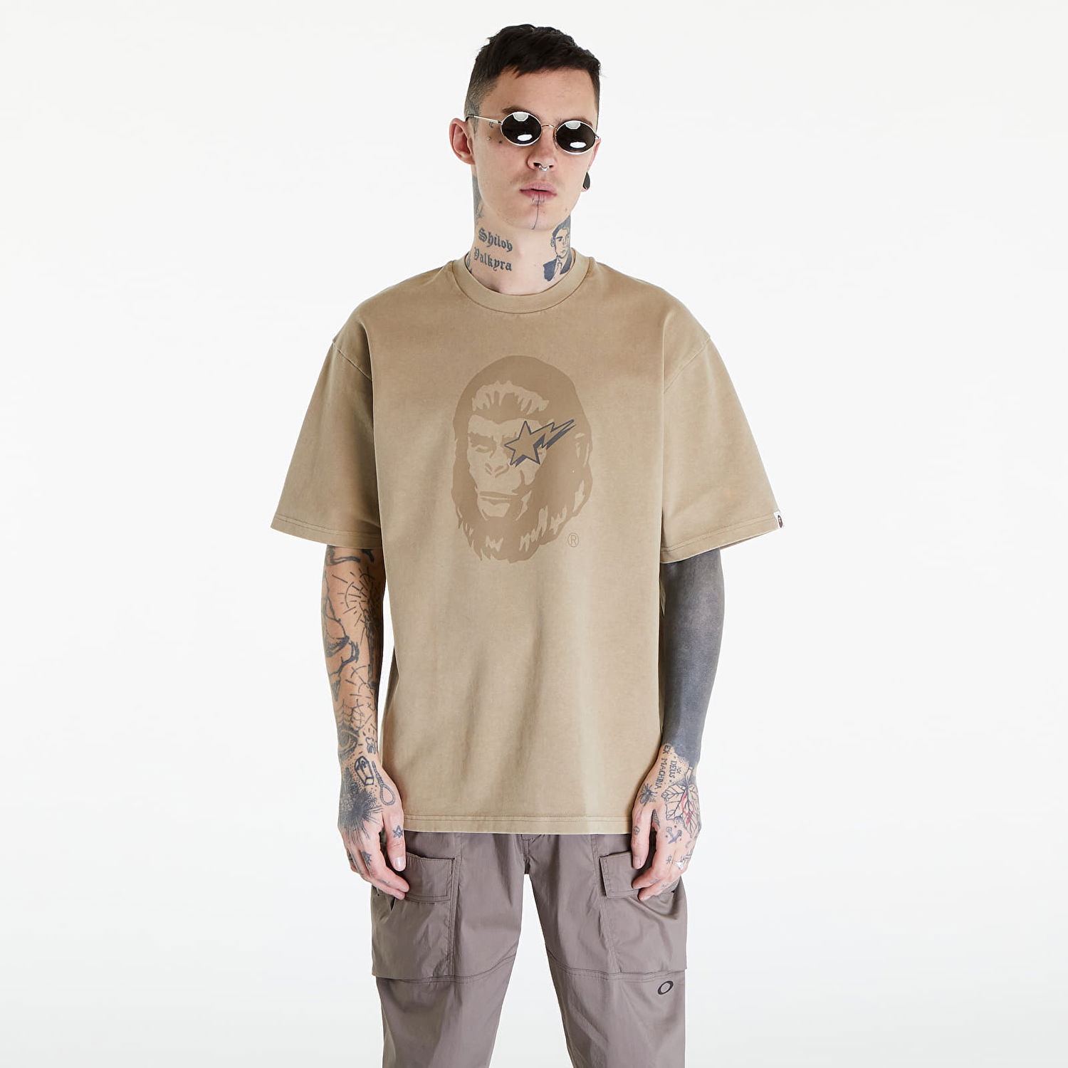Тениска BAPE A BATHING APE World Gone Mad Garment Dyed Tee Beige Бежово | 001CSK301318M BEI, 0