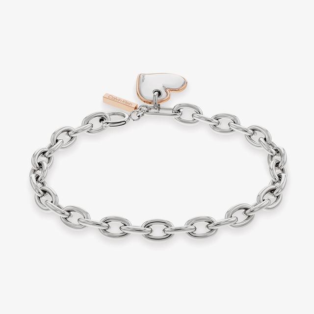 Two-Tone Oval Link Heart Charm Bracelet
