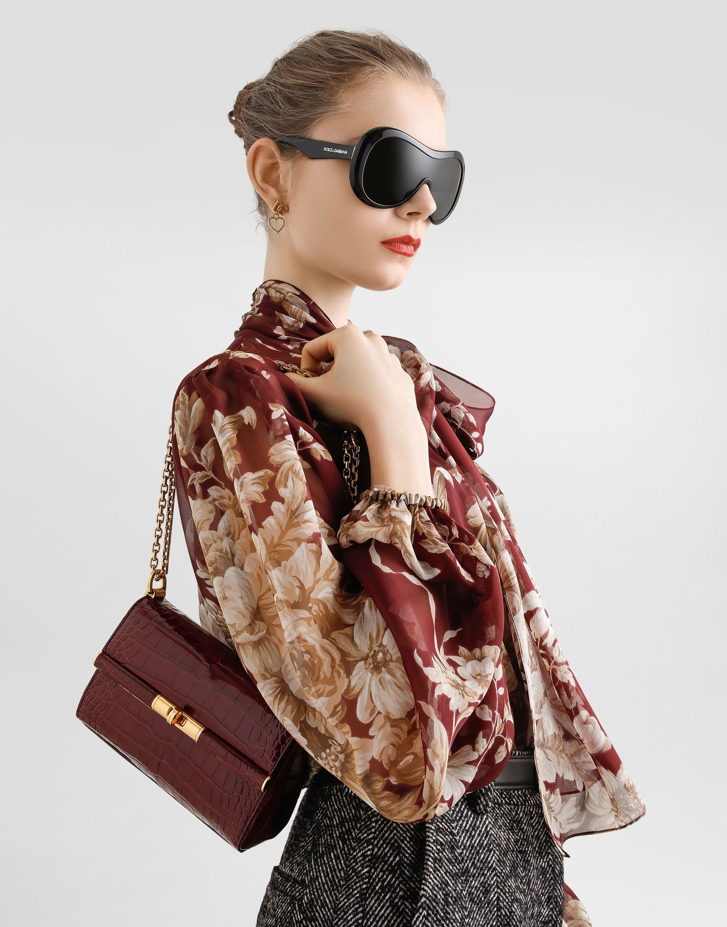 Дамска чанта Dolce & Gabbana Dolce & Gabbana Marlene City Mini Polished Alligator Shoulder/Crossbody Bag Бургунди | BB7766A2R0880346, 1