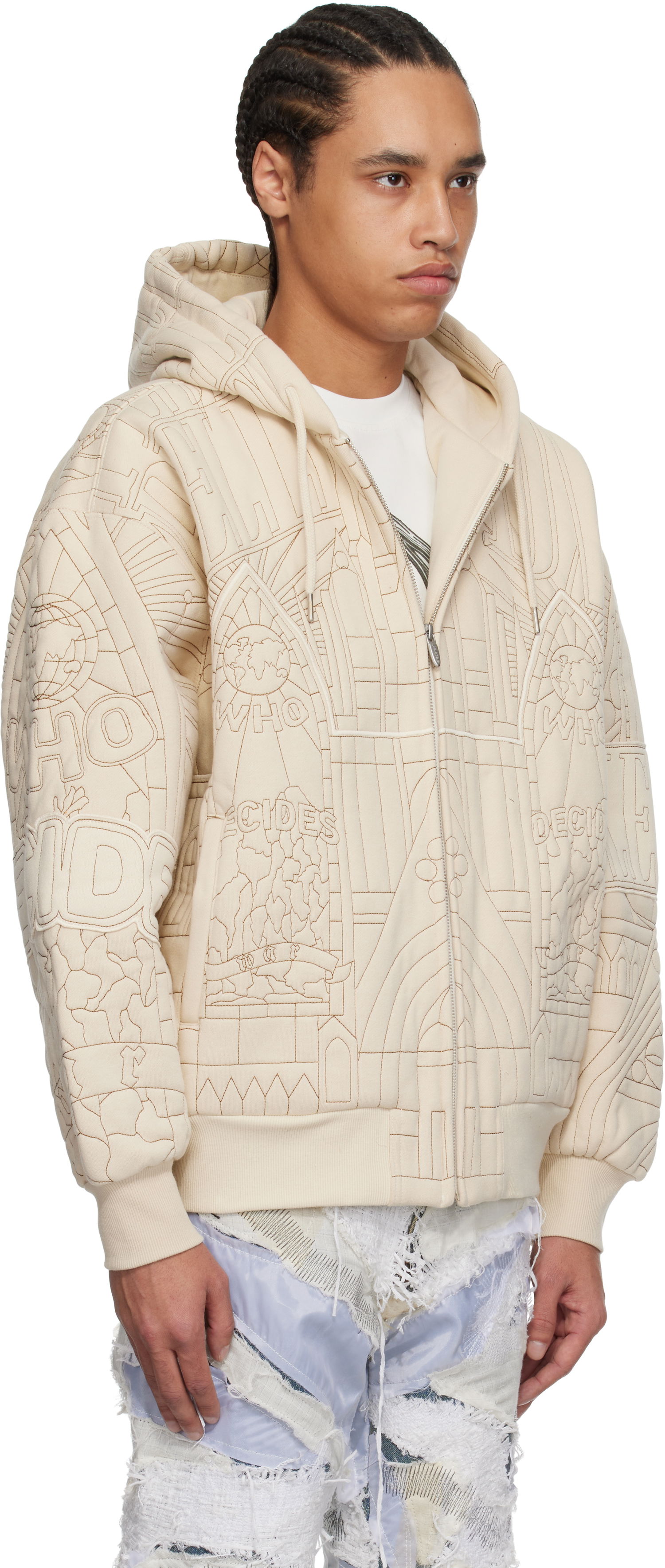 Суитчър Who Decides War Who Decides War Cathedral Zip-Up Hoodie Бежово | 1110610019SS25, 1