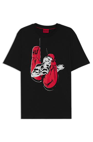 Тениска BOSS Jersey T-Shirt with Boxing Graphic Черно | 50542560, 0