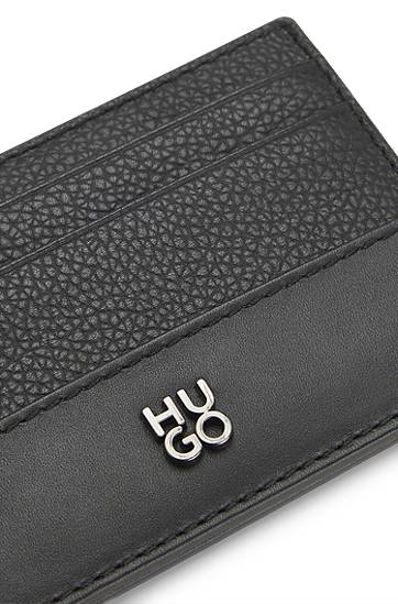 Портфейл BOSS Leather card holder with stacked-logo trim Черно | 50548764, 1