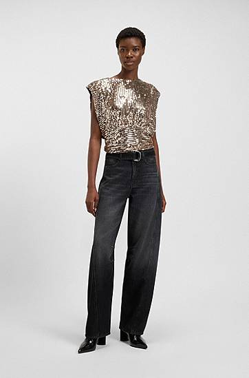 Дънки BOSS Balloon-leg Jeans Rigid Denim with Belt Черно | 50548453, 1