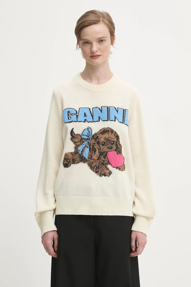 Wool Mix Graphic Fluffy Puppy Love Sweater