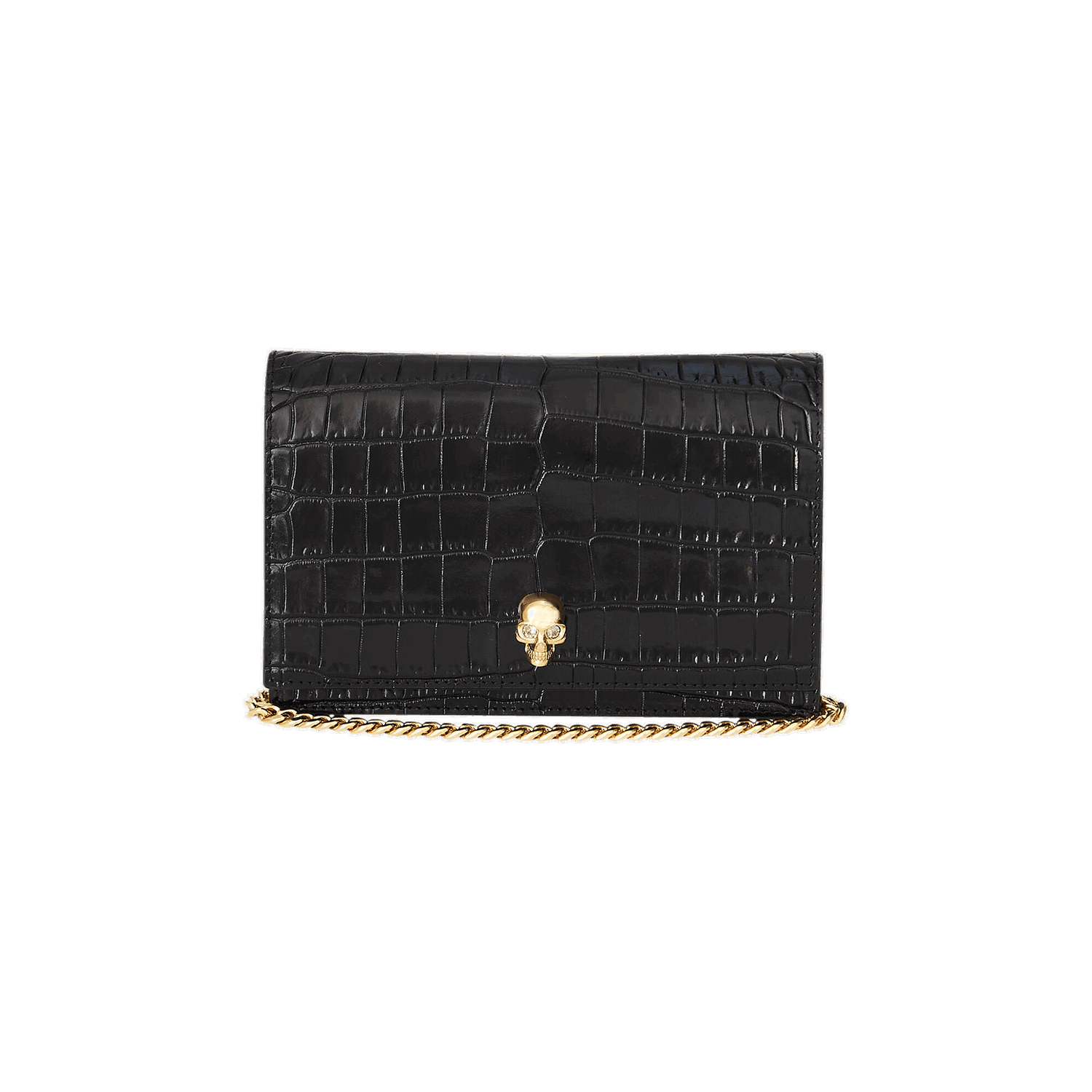 Портфейл Alexander McQueen Alexander McQueen Small Skull Croc-Embossed Leather Chain Wallet Черно | 6130881HB0G1001, 0