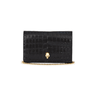 Портфейл Alexander McQueen Alexander McQueen Small Skull Croc-Embossed Leather Chain Wallet Черно | 6130881HB0G1001, 0
