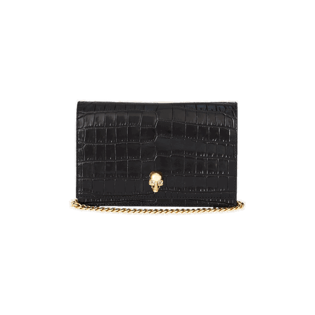 Alexander McQueen Small Skull Croc-Embossed Leather Chain Wallet