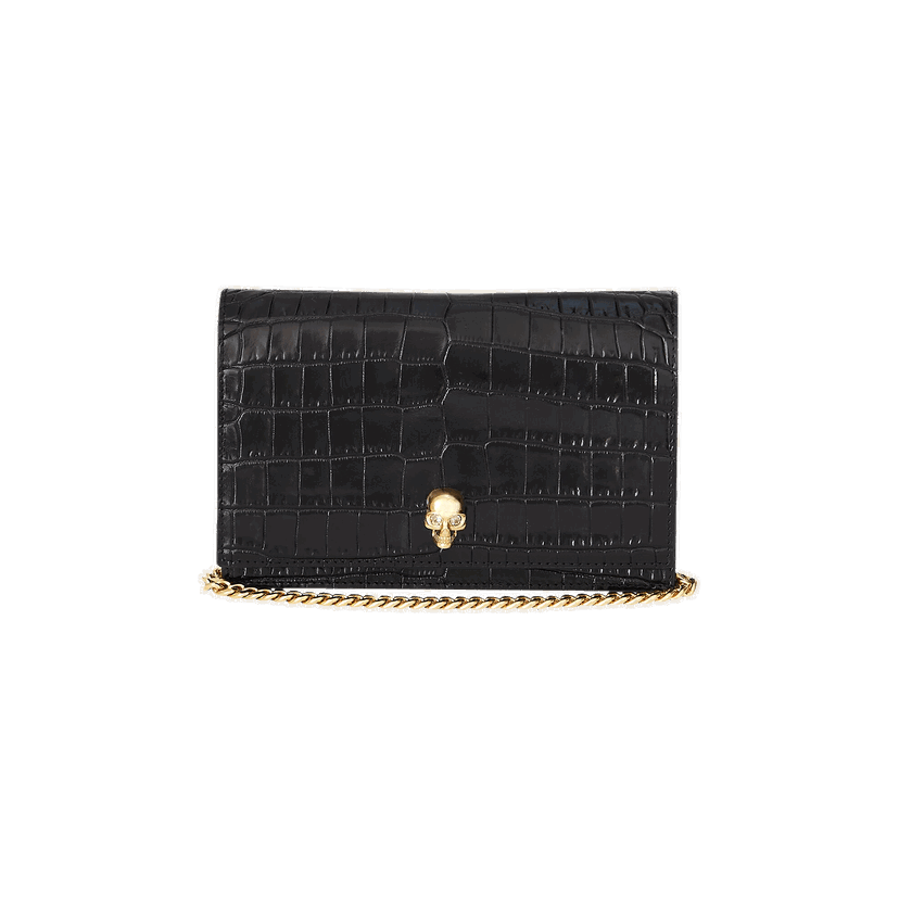 Портфейл Alexander McQueen Alexander McQueen Small Skull Croc-Embossed Leather Chain Wallet Черно | 6130881HB0G1001