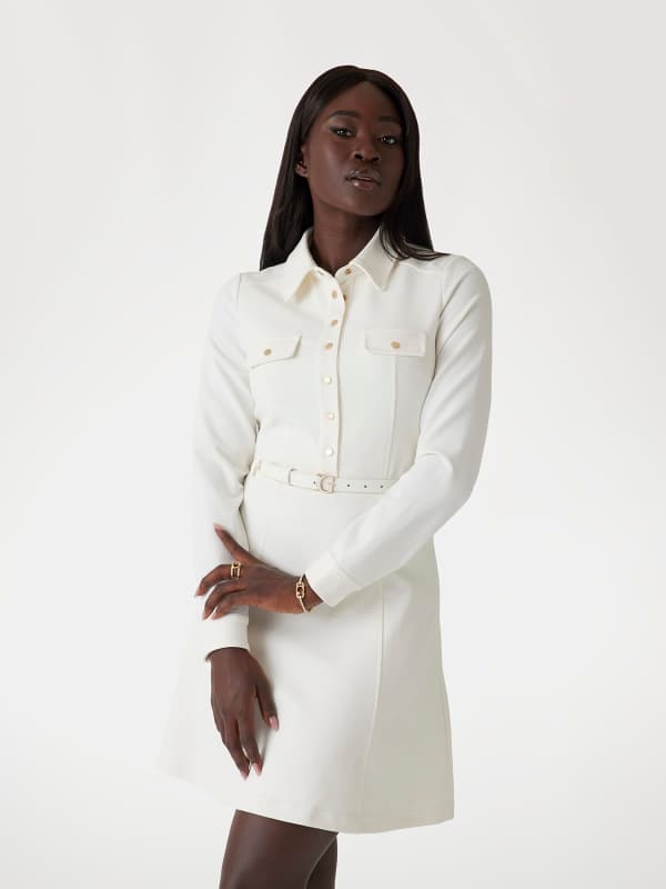 Pокля GUESS Flared Mini Shirt Dress with Belt Бяло | W5RK93KCBO2, 0