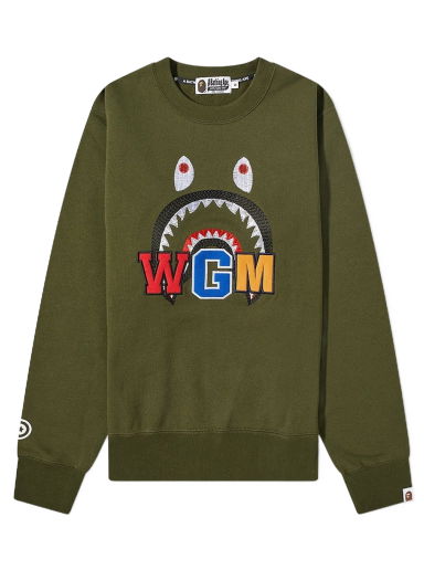 Суитчър BAPE A Bathing Ape Shark Embroidery Crew Sweat Зелено | 001SWI801013M-ODR