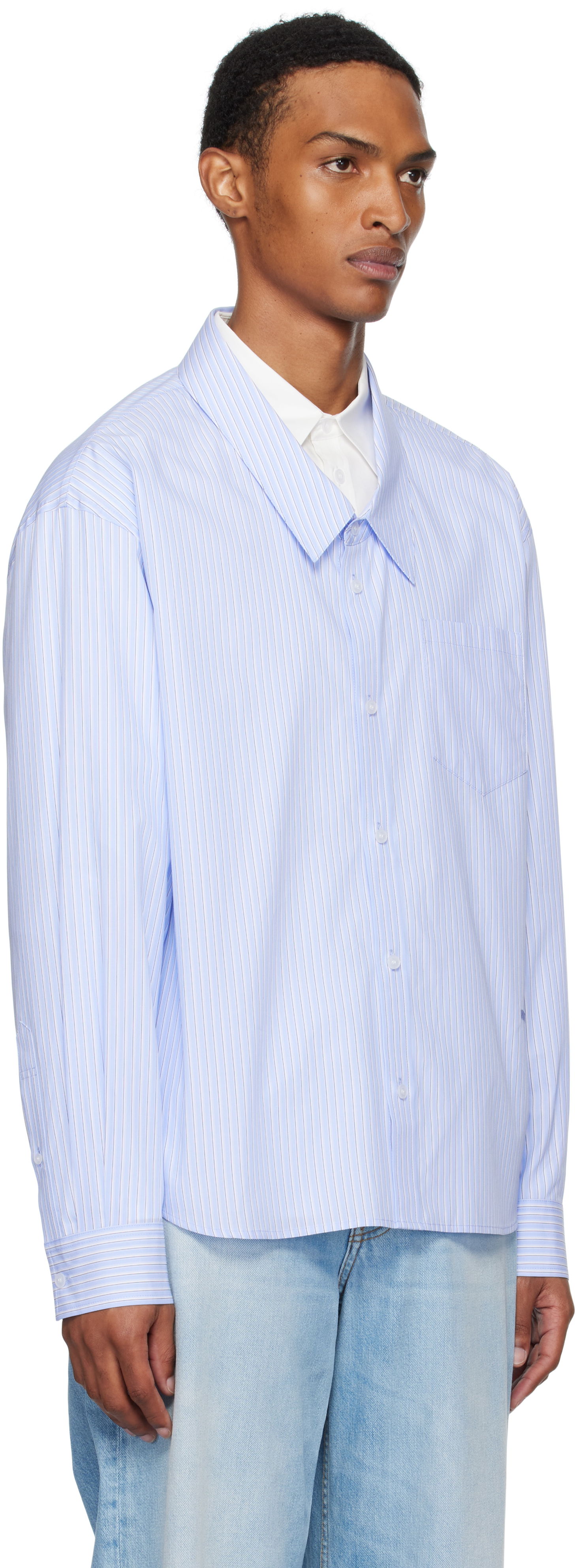Риза We11done We11done Striped Layered Shirt Синьо | WD-SH2-25-182-M-BL, 1
