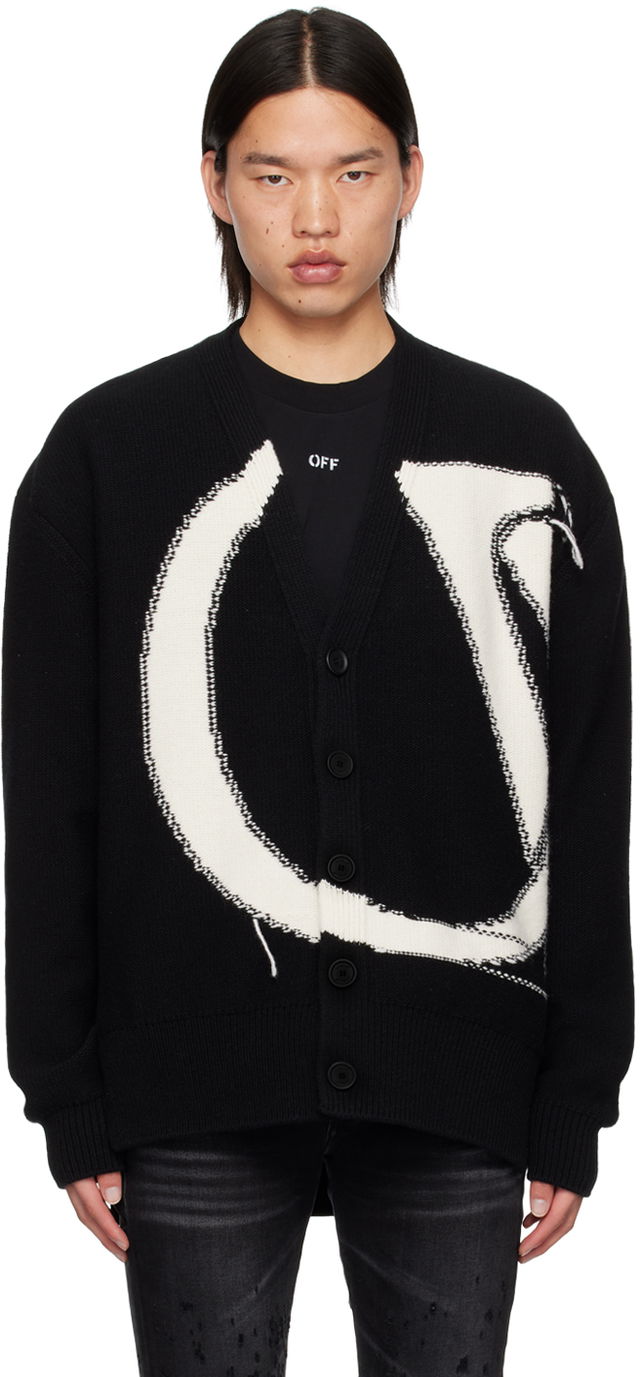 Black 'OW' Maxi Logo Cardigan