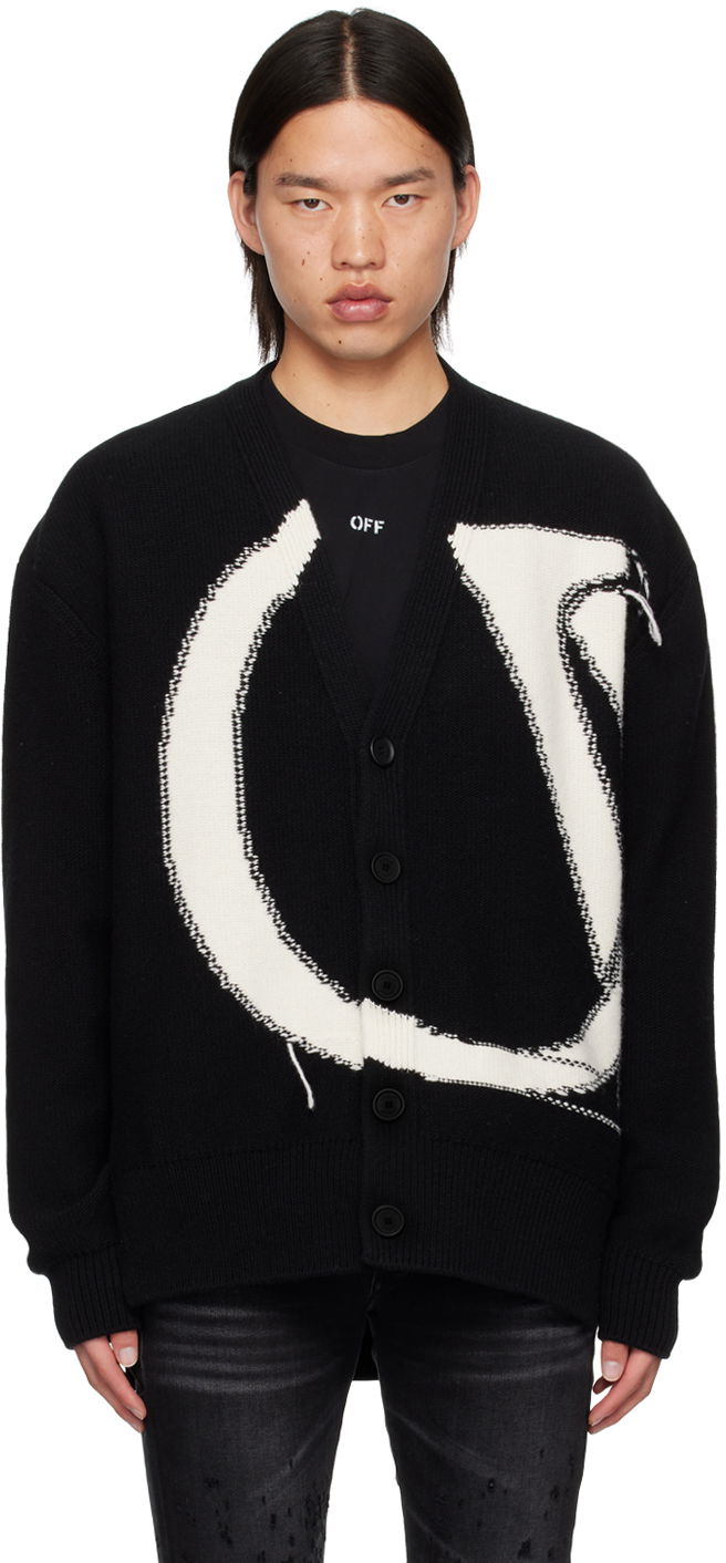 Пуловер Off-White Black 'OW' Maxi Logo Cardigan Черно | OMHB02BC99KNI0011061