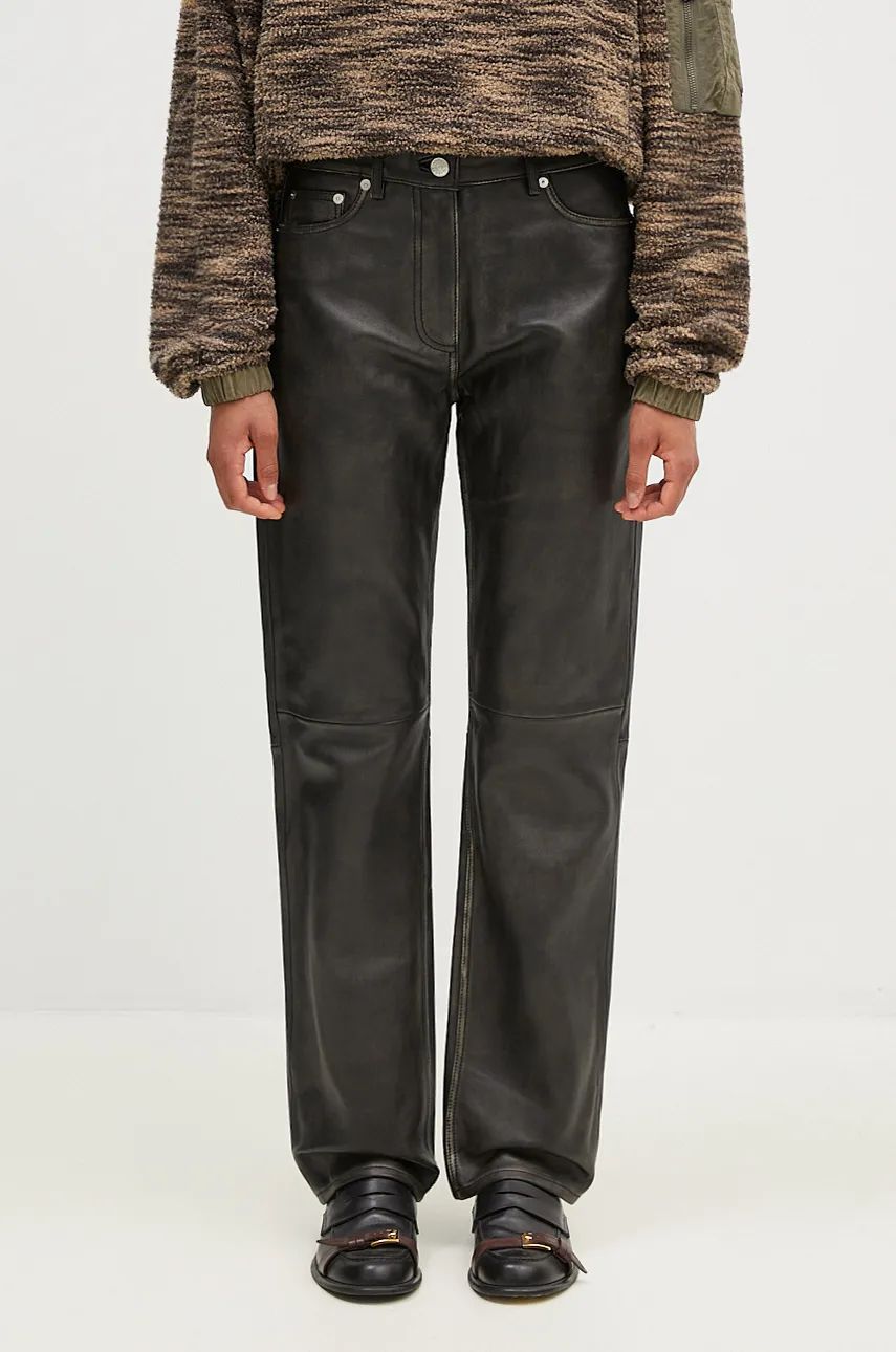 Панталони Samsoe Samsoe High Waist Leather Trousers Черно | F24300138, 0