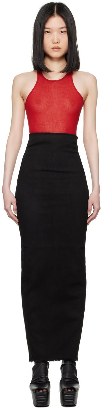 Пола Rick Owens Black Lido Dirt Pillar Denim Maxi Skirt Черно | RO01D2344 SBB, 0