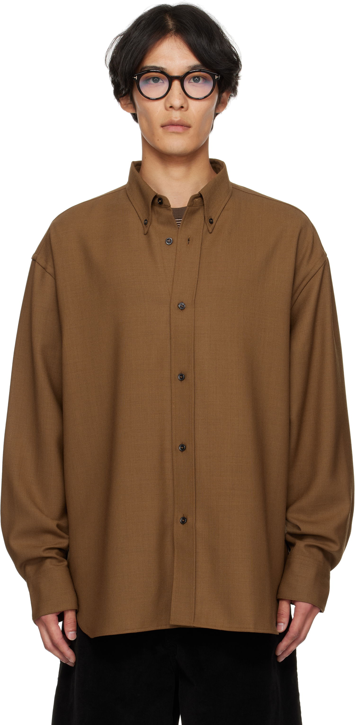 Риза Studio Nicholson Studio Nicholson Jude Button-Down Shirt Кафяво | JUDE SNM - 884, 0