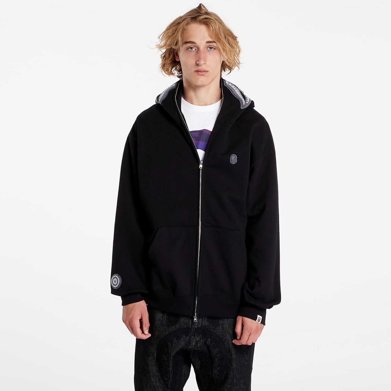 Суитчър BAPE A BATHING APE Ape Head One Point Shark Zip Hoodie Черно | 001ZPK301306M BLK, 0