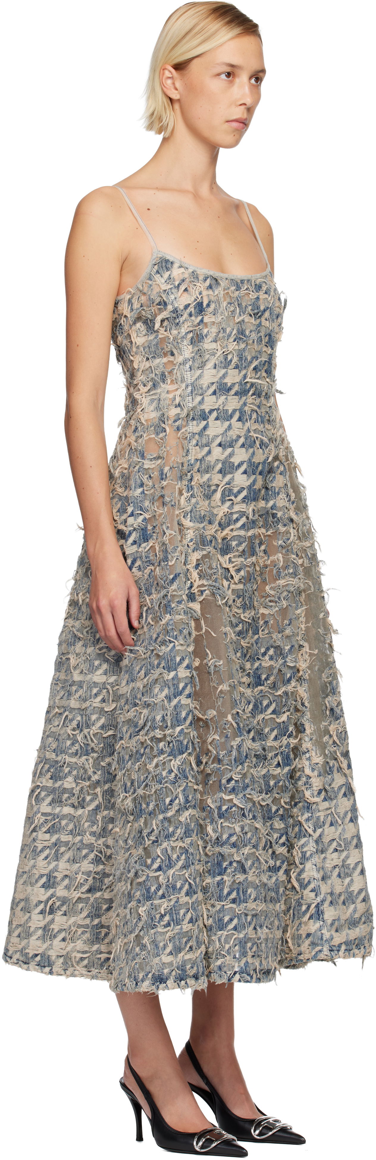 Pокля Diesel De-Sweeney-Long-Fsh Frayed Houndstooth Maxi Dress Многоцветен | A21622 007CC, 1