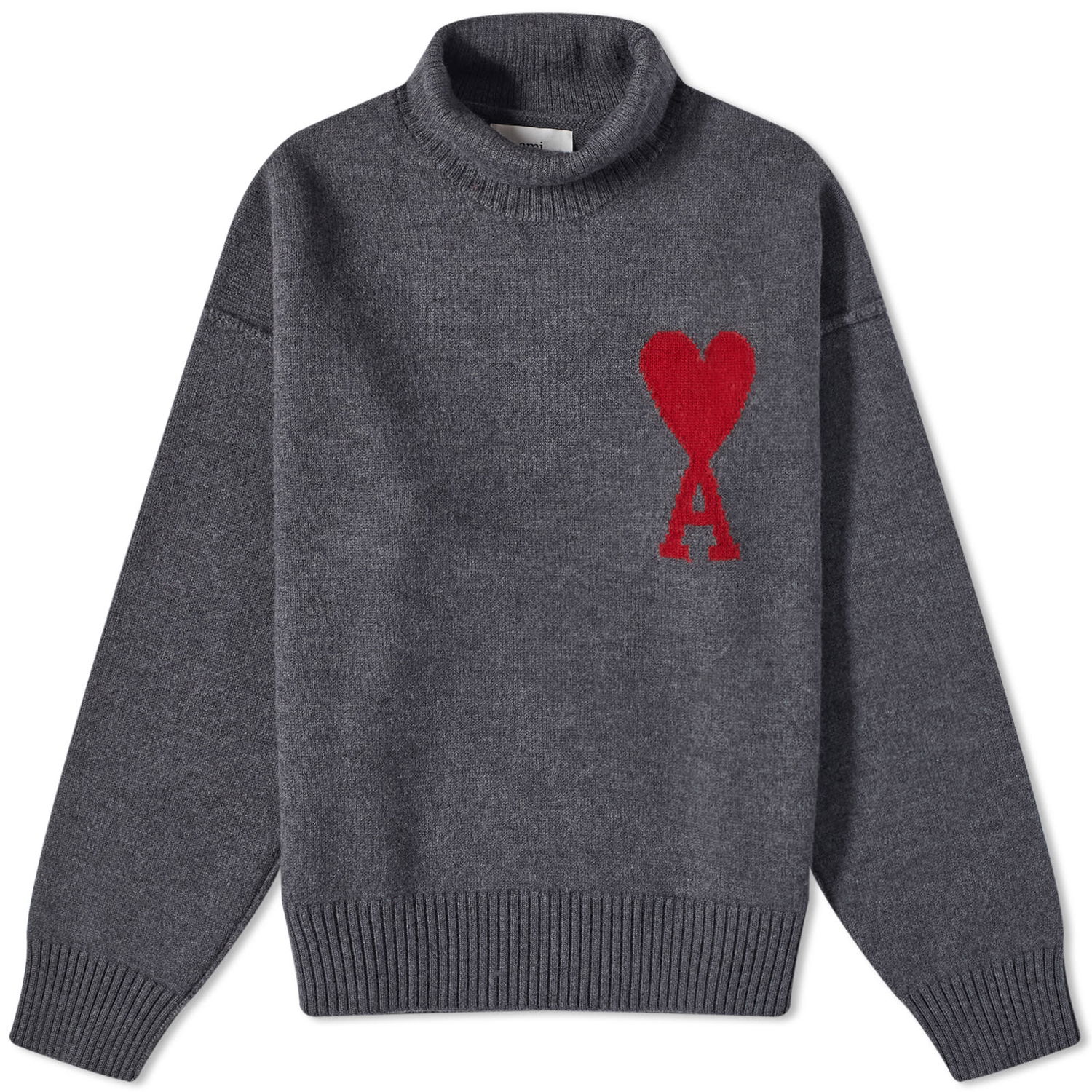Пуловер AMI Paris Large A Heart Roll Neck Knit Сиво | BFUKS406-018-084, 0