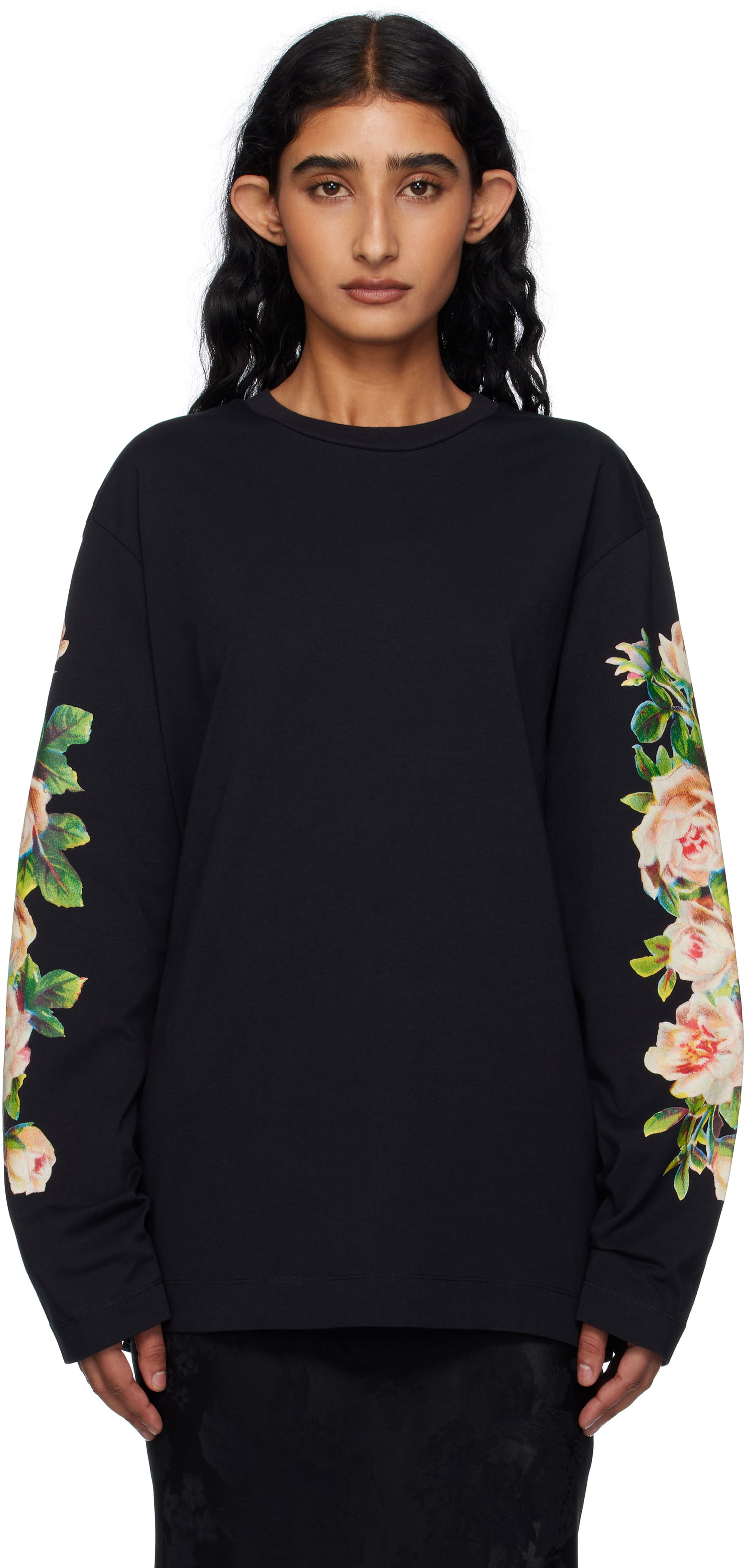 Тениска Simone Rocha Simone Rocha Rose Bouquet Long Sleeve T-shirt Черно | 5194P52-W 0569, 0