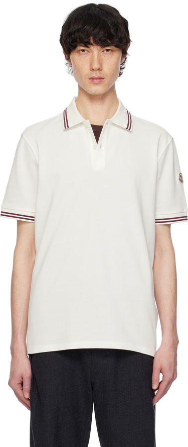 Поло тениска Moncler Moncler Cotton Piquet Polo with Striped Trim Бяло | K10918A0000789A16, 0