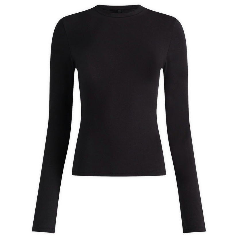 Тениска SKIMS Women's Long Sleeve Jersey T-Shirt Черно | AP-TSH-0647-SOOT