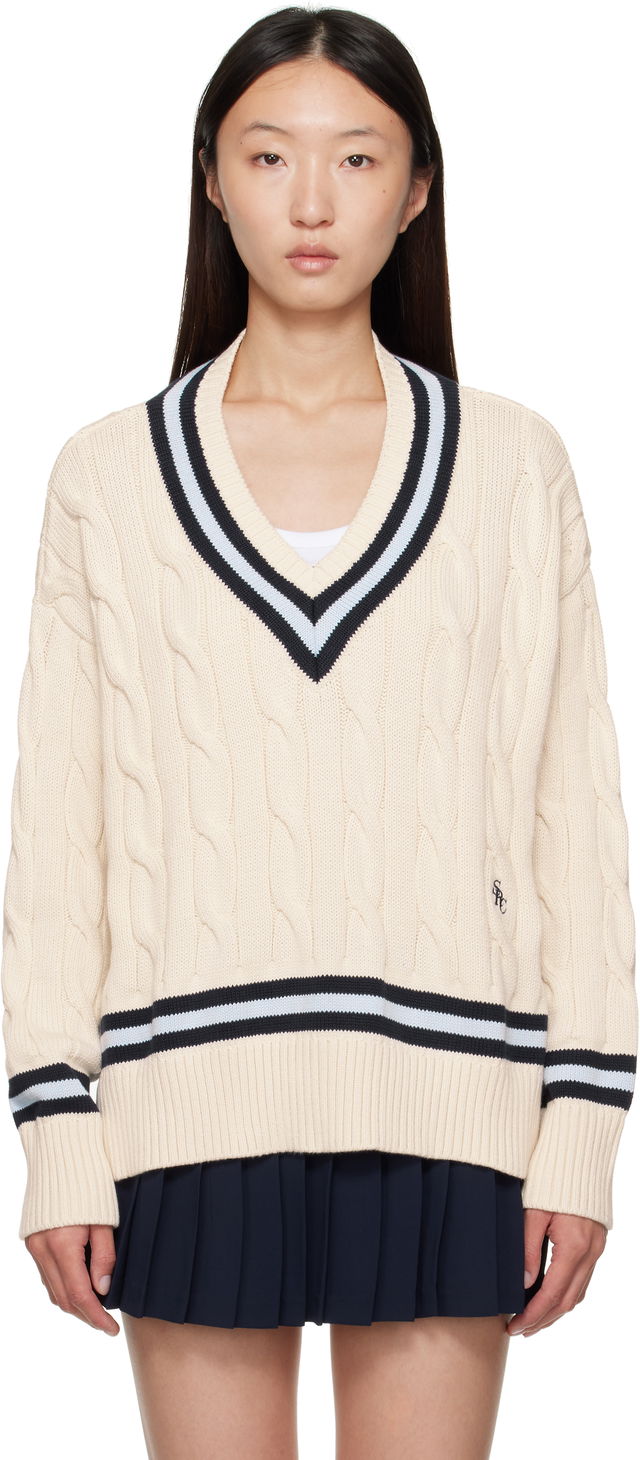 Sporty & Rich Cableknit V-Neck Sweater