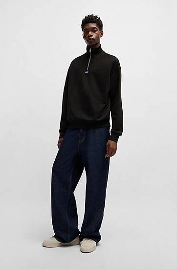 Суитчър BOSS HUGO Cotton-Terry Sweatshirt with Zip Closure and Logo Черно | 50522367, 1