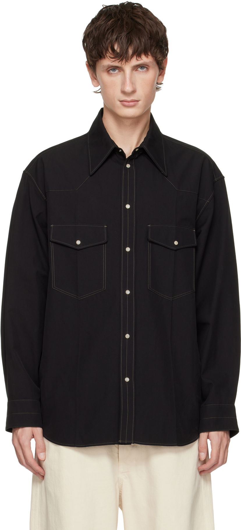 Риза LEMAIRE Western Snap-Button Shirt with Contrast Stitching Черно | SH1193 LF1475