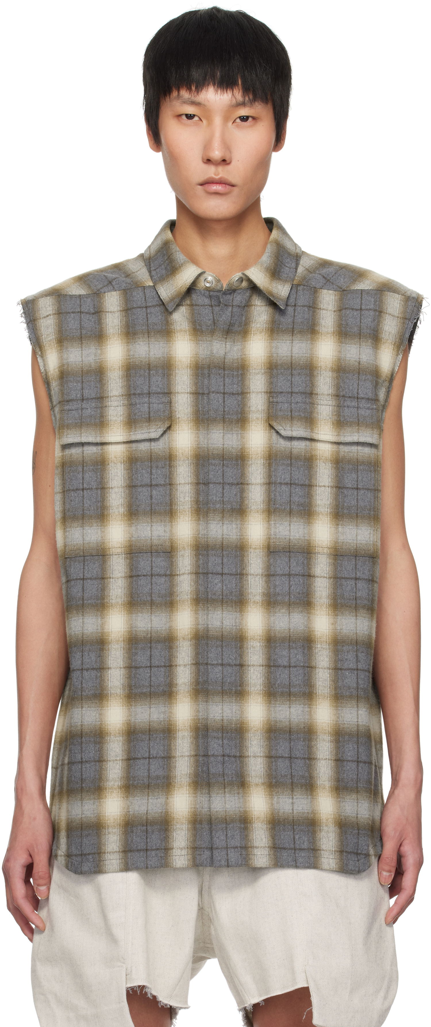 Риза Rick Owens Rick Owens Hollywood Jumbo Sleeveless Plaid Shirt Кафяво | RU01E5239 CP, 0