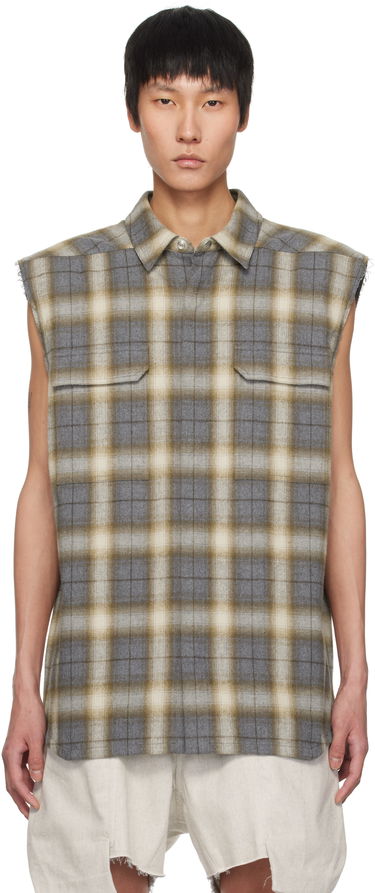 Риза Rick Owens Rick Owens Hollywood Jumbo Sleeveless Plaid Shirt Кафяво | RU01E5239 CP, 0