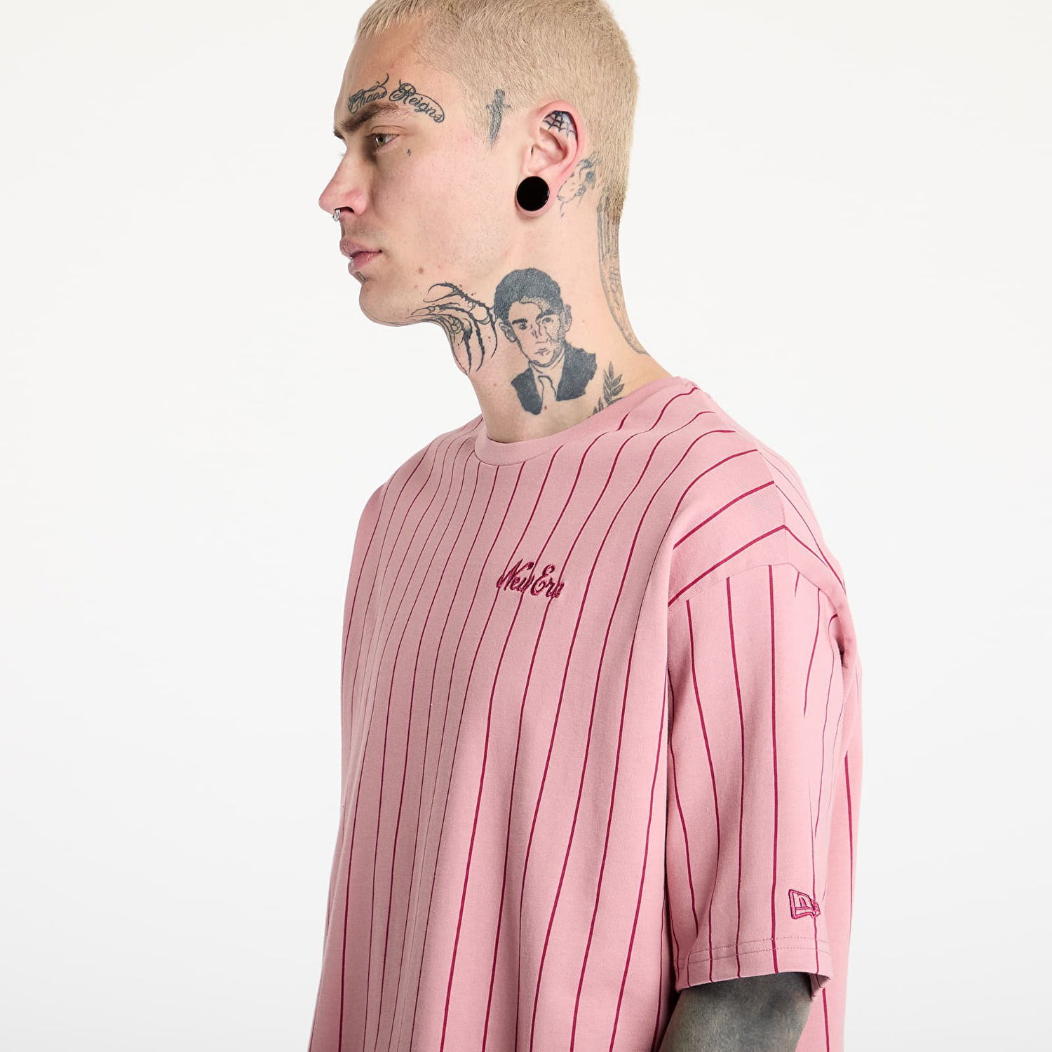 Тениска New Era New Era Pinstripe Oversized T-Shirt Розово | 60596612, 1