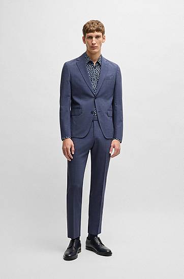 Риза BOSS Slim Fit Floral Print Performance Stretch Shirt Тъмно синьо | 50539456, 1