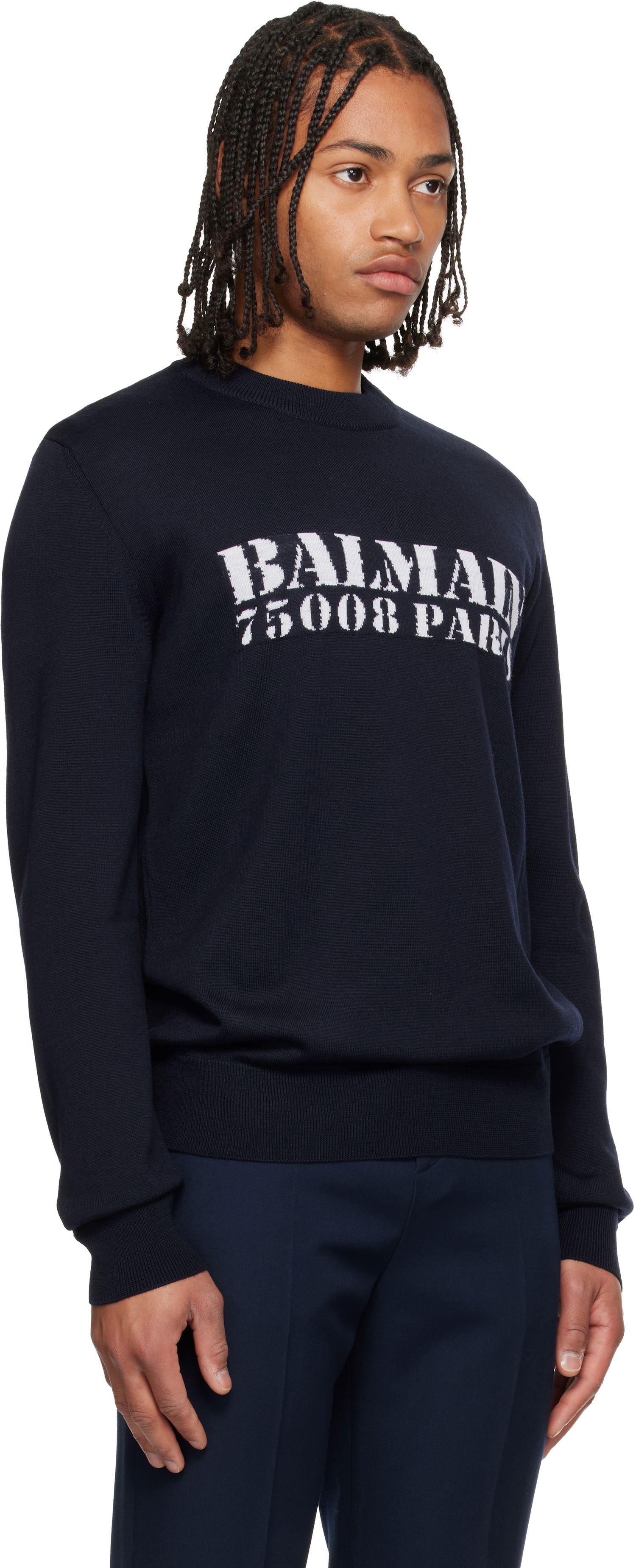 Пуловер Balmain 'Balmain' Stamp Merino Wool Sweater Тъмно синьо | FH1KD000KI84, 1