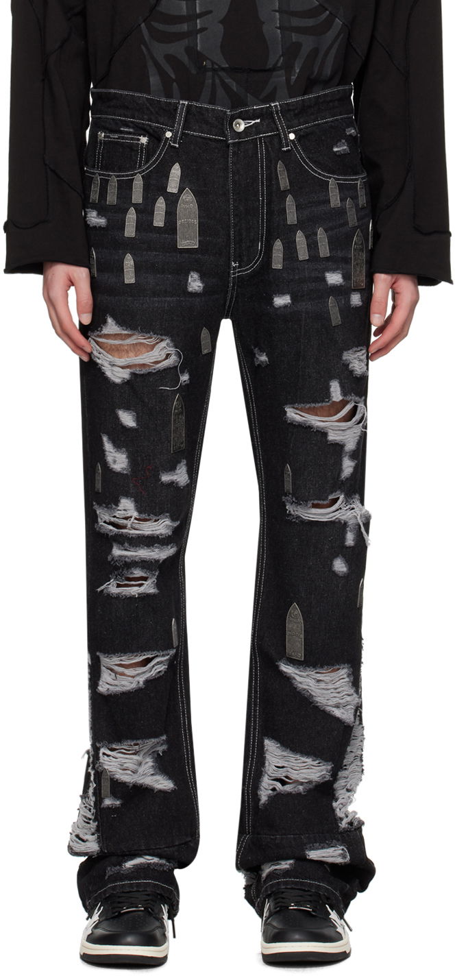 Дънки Who Decides War Amplified Gnarly Ripped Coffin Appliqué Jeans Черно | 1120790002SS24