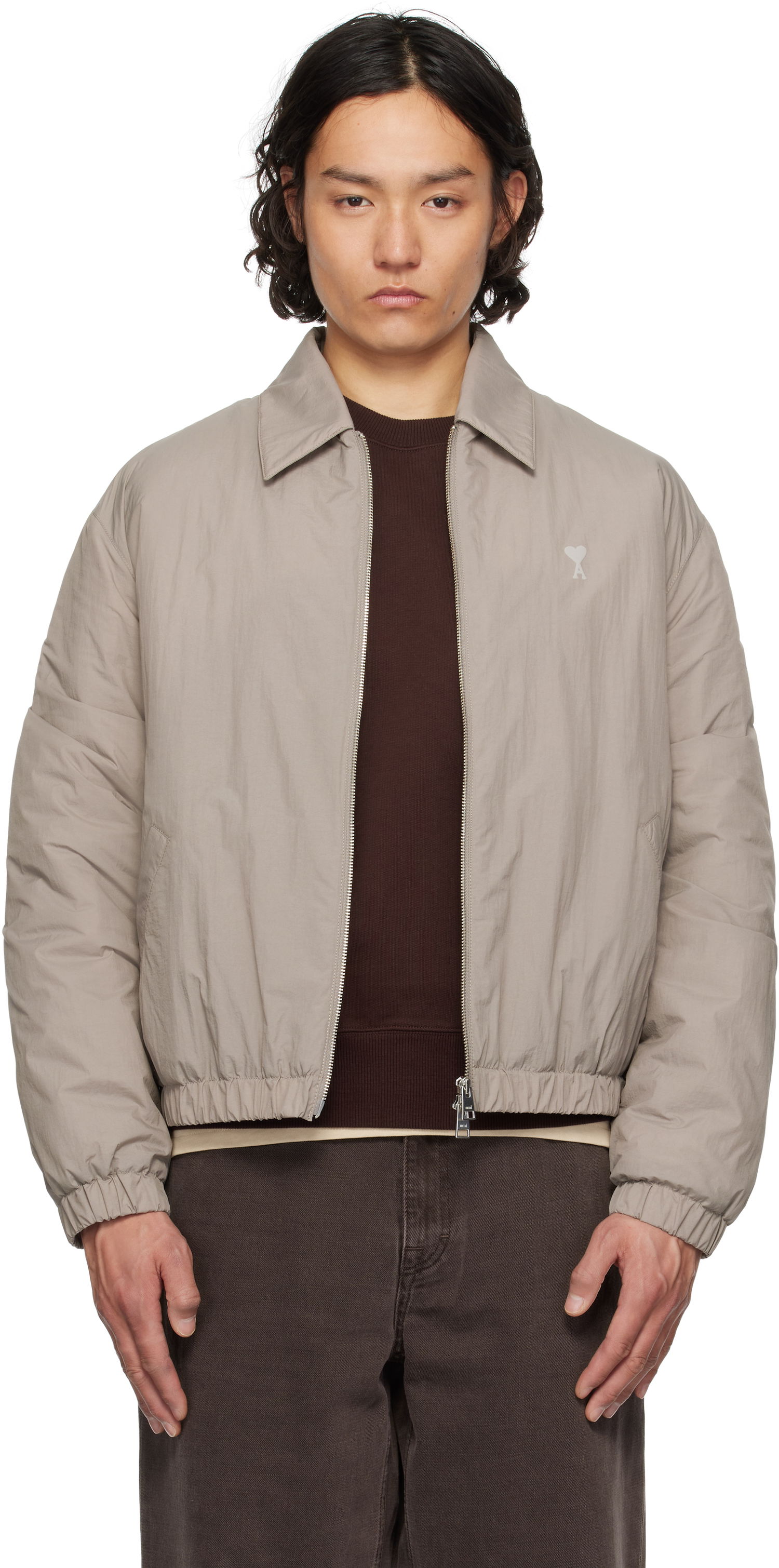 Яке бомбър AMI AMI de Coeur Zipped Jacket Сиво | HJK041.PA0009, 0