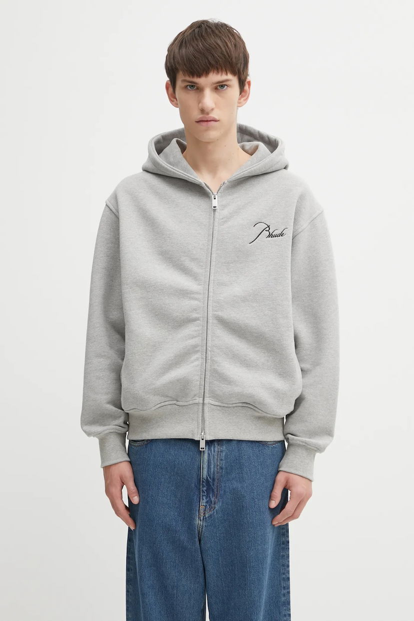 Суитчър Rhude Classique Gathered Full Zip Hooded Sweatshirt Сиво | RHFW25ST04829