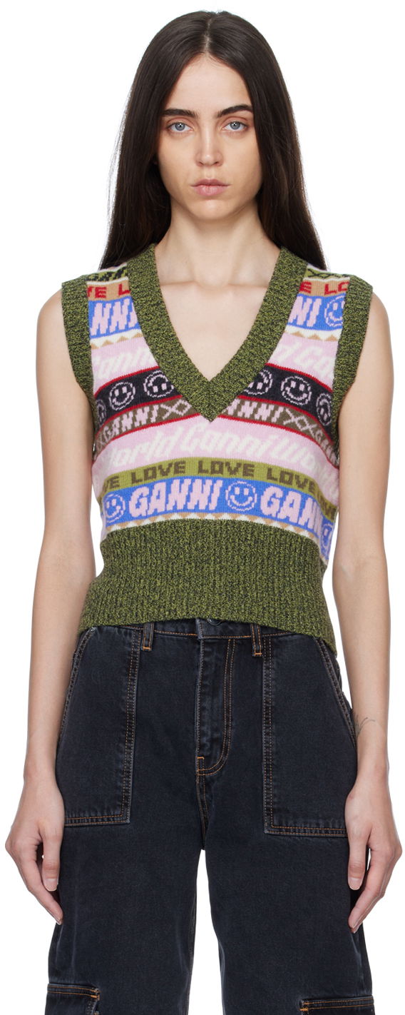 Жилетка GANNI GANNI Jacquard Knit Vest Зелено | K1776, 0