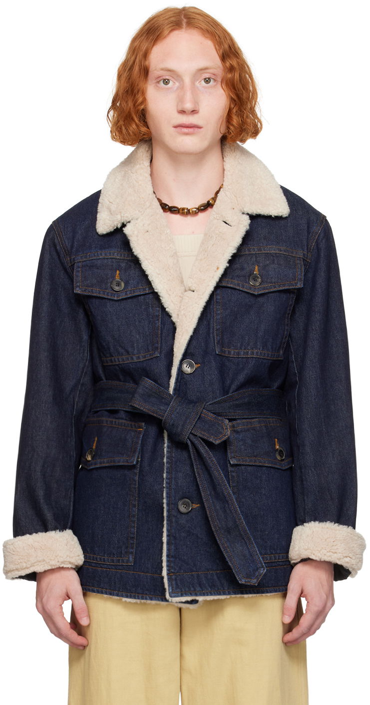 Яке Dries Van Noten Sherpa-Lined Denim Jacket Синьо | 242-020525-9376