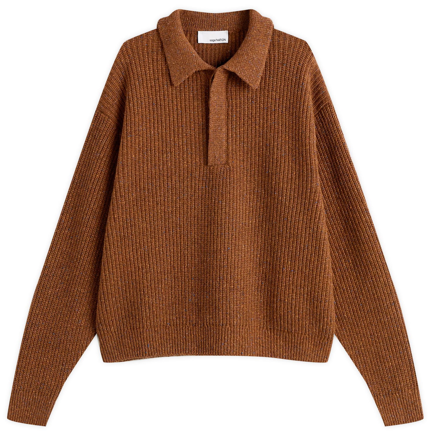 Пуловер sage NATION Boxy Knit Polo Кафяво | S098-SPR, 1