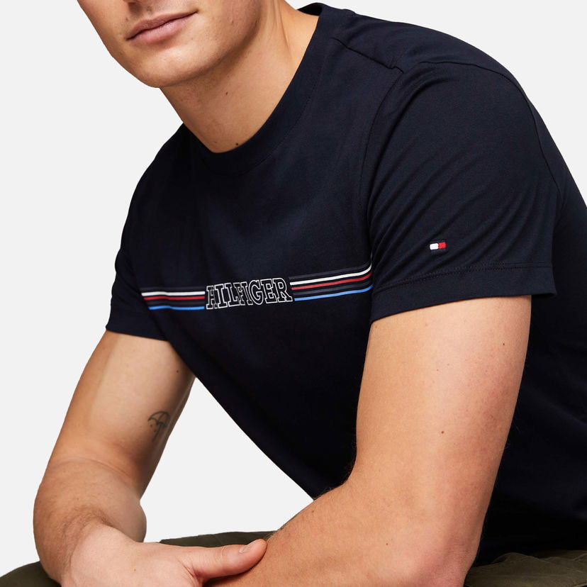 Тениска Tommy Hilfiger Striped Logo Cotton T-Shirt Черно | MW0MW34428DW5