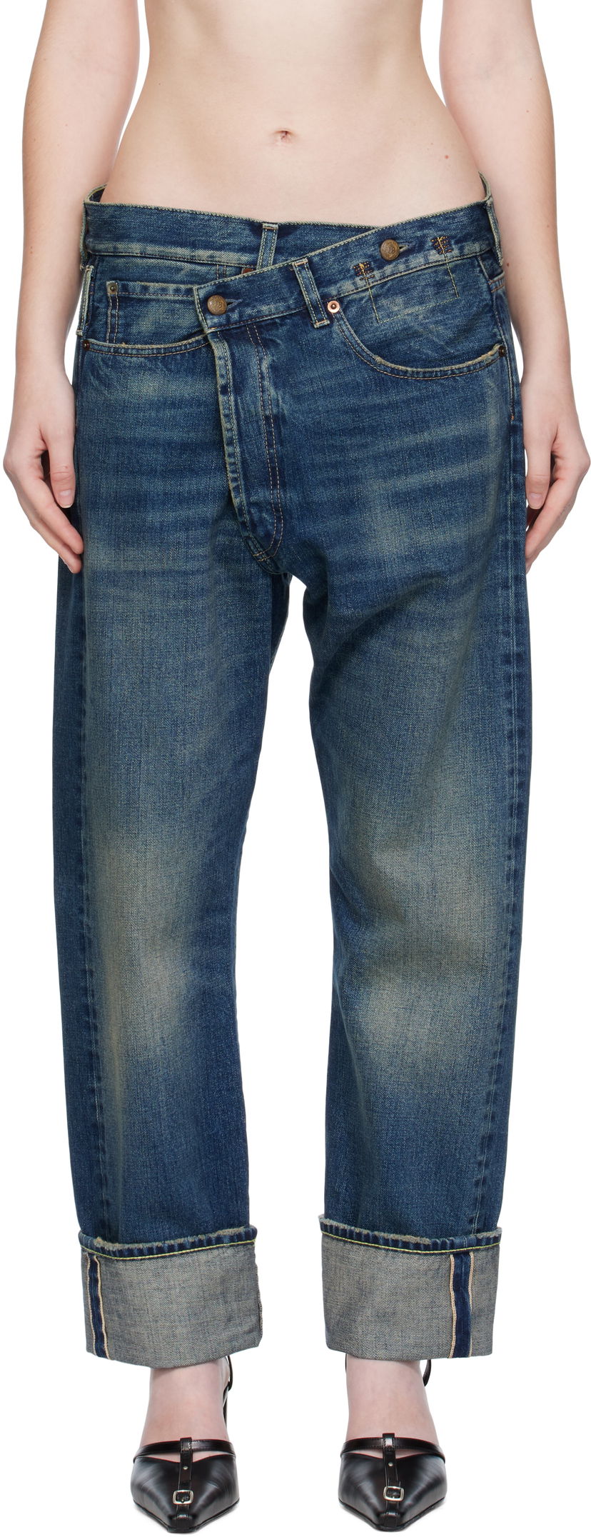 Дънки R13 R13 Cuffed Crossover Jeans Синьо | R13WD193-D341A
