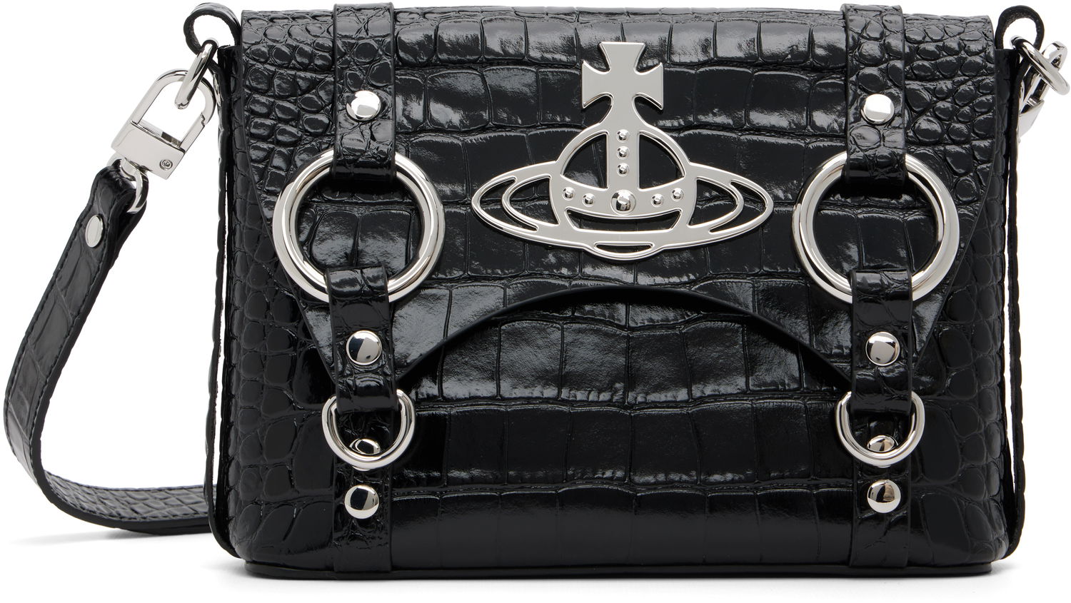 Чанта през рамо Vivienne Westwood Kim Croc-Effect Orb Crossbody Черно | 48030007U-L0099-, 0