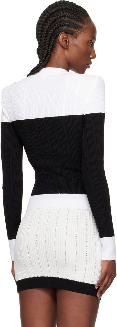 Пуловер Balmain Long-Sleeved Two-Tone Cable-Knit Sweater Черно | FF1KD002KI50, 2