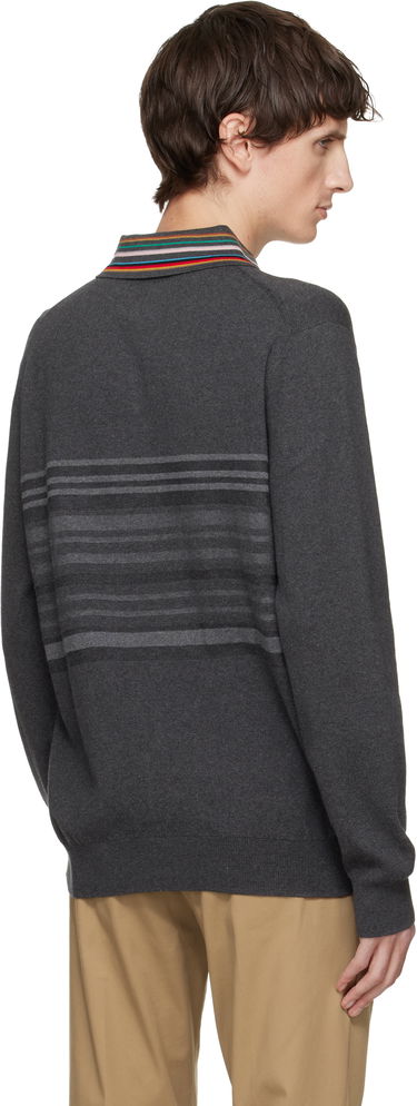 Поло тениска Paul Smith Paul Smith Organic Cotton Long-Sleeve Striped Collar Polo Shirt Сиво | M1R-533Z-T02764-78, 2