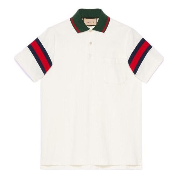 Поло тениска Gucci Designer Jersey Polo With Web Бяло | 713997-XJETR-9088