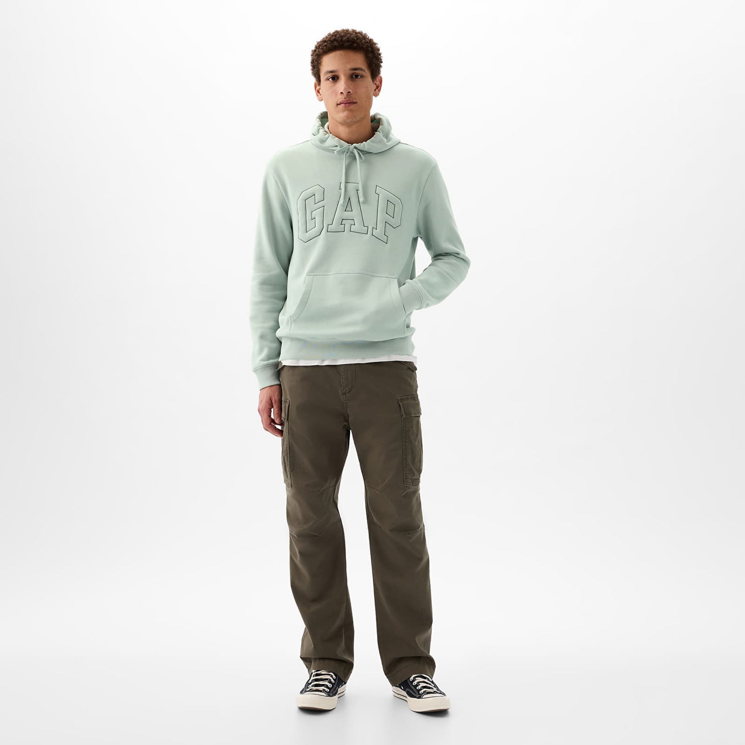 Суитчър GAP Pullover Puff Logo Hoodie Frothy Aqua Синьо | 890126-02, 1