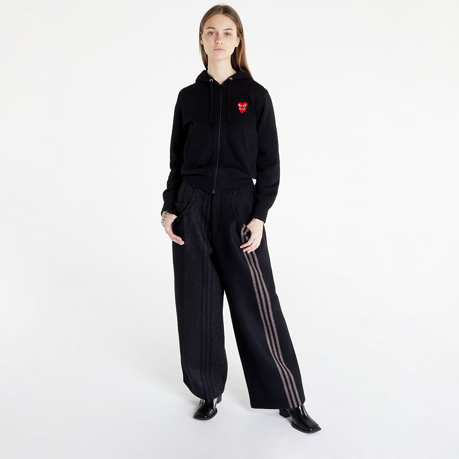 Суитчър Comme des Garçons Double Heart Zip Hoodie Черно | AZT293 black, 0