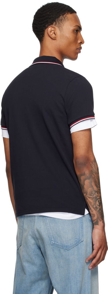 Поло тениска Moncler Moncler Tricolor-Trimmed Cotton Piquet Polo Тъмно синьо | K20918A7030084556, 2